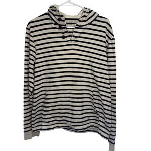 J. Crew White and Blue Striped Hooded Sweatshirt